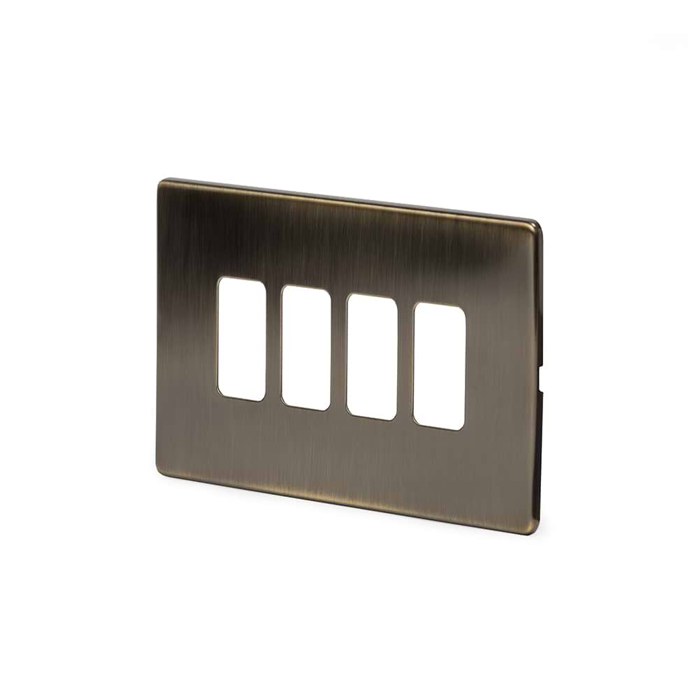 The Charterhouse Collection 4 Gang RM Rectangular Module Grid Switch Plate Antique Brass