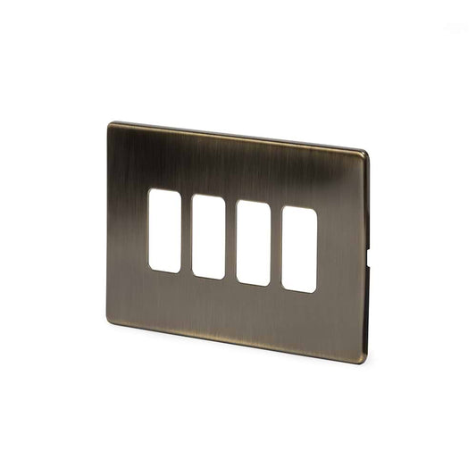 The Charterhouse Collection 4 Gang RM Rectangular Module Grid Switch Plate Antique Brass