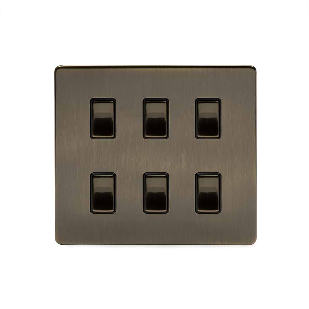 The Charterhouse Collection 6 Gang RM Rectangular Module Grid Switch Plate Antique Brass