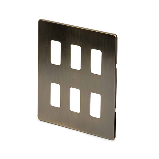 The Charterhouse Collection 6 Gang RM Rectangular Module Grid Switch Plate Antique Brass