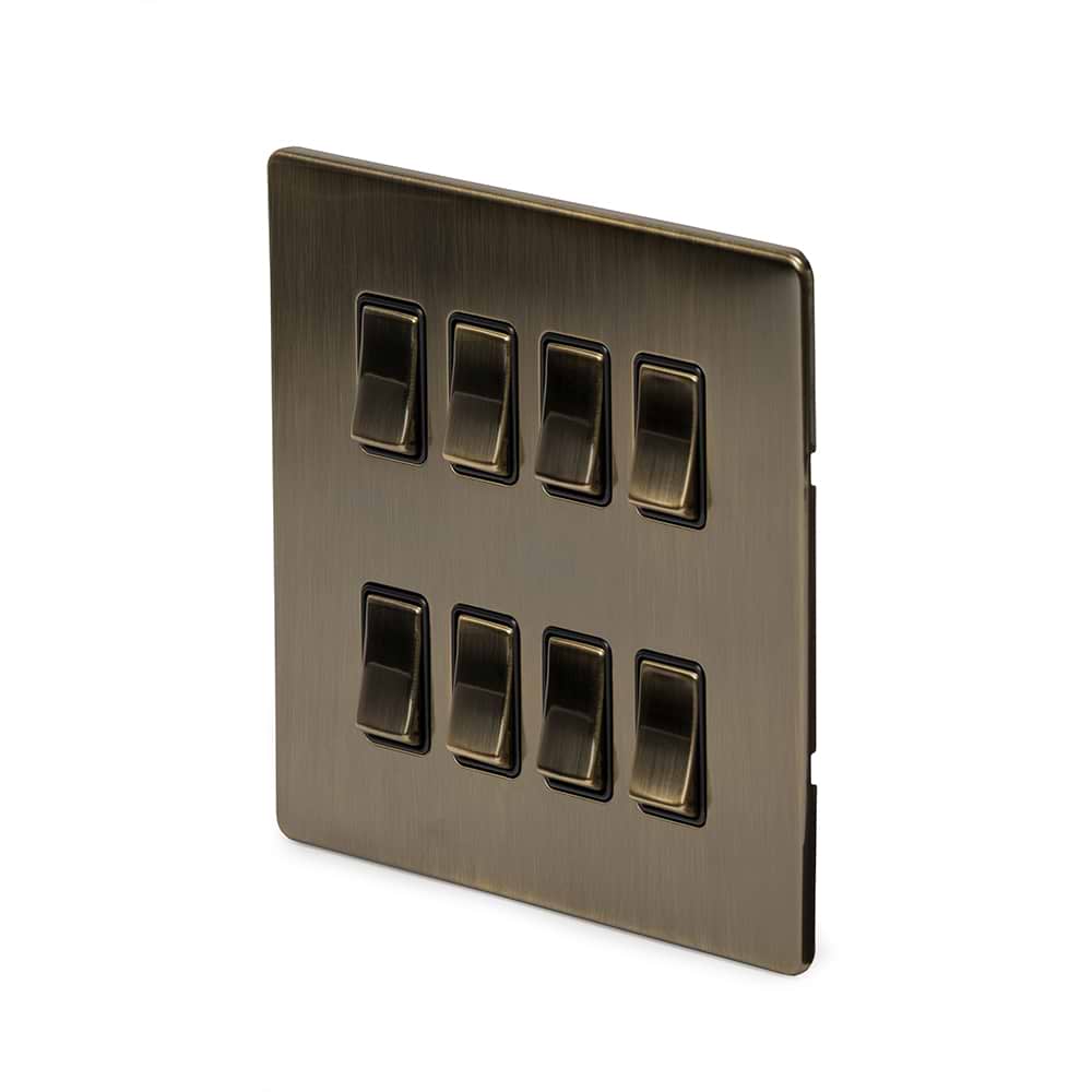The Charterhouse Collection 8 Gang RM Rectangular Module Grid Switch Plate Antique Brass