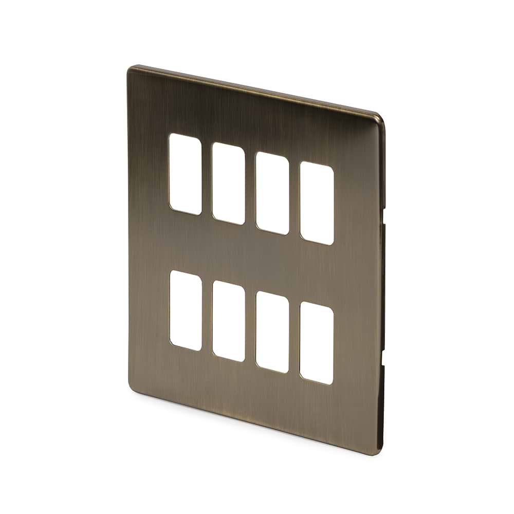 The Charterhouse Collection 8 Gang RM Rectangular Module Grid Switch Plate Antique Brass