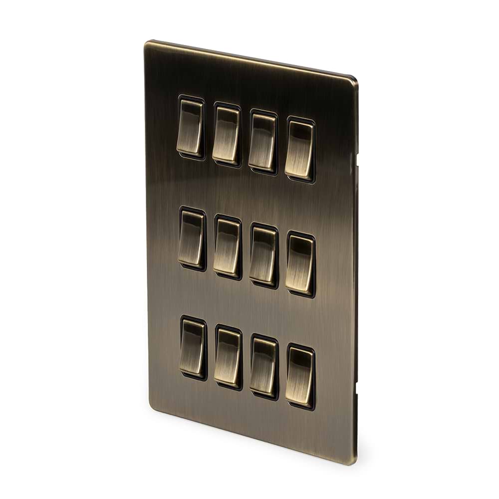 The Charterhouse Collection 12 Gang RM Rectangular Module Grid Switch Plate Antique Brass