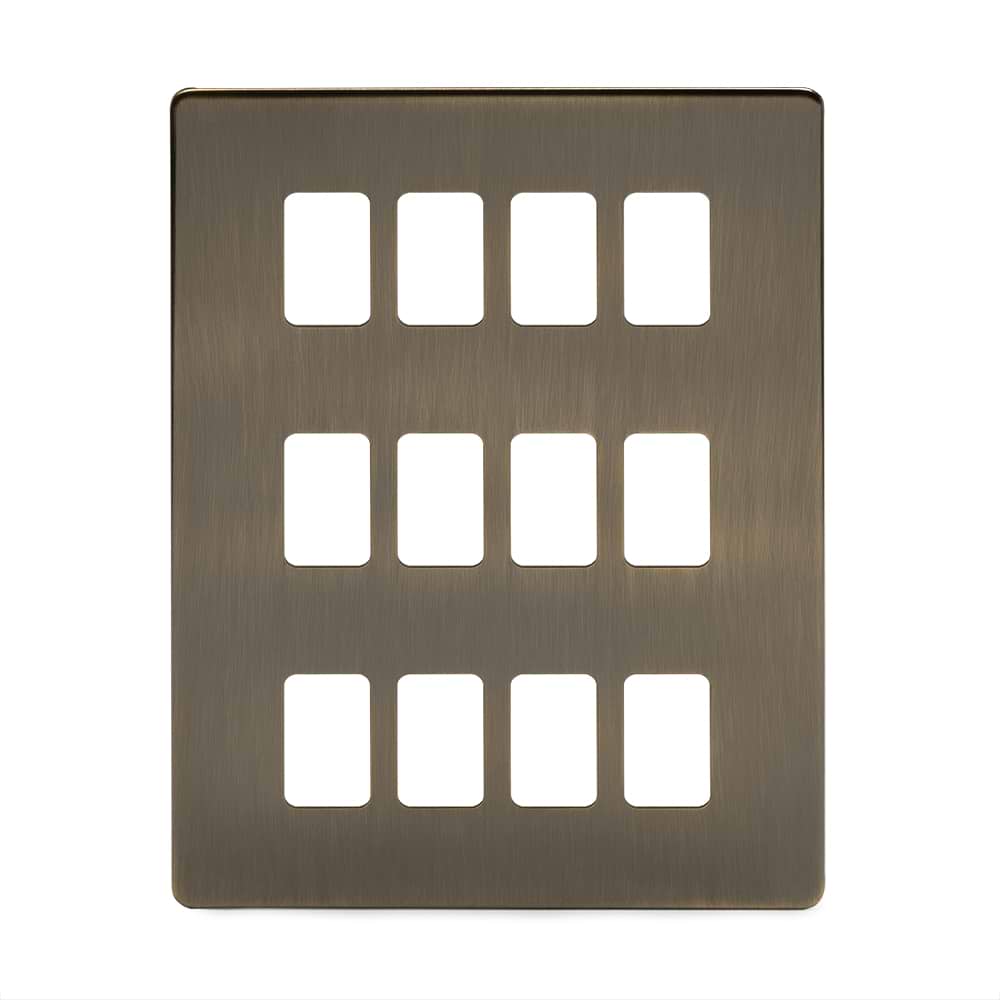 The Charterhouse Collection 12 Gang RM Rectangular Module Grid Switch Plate Antique Brass