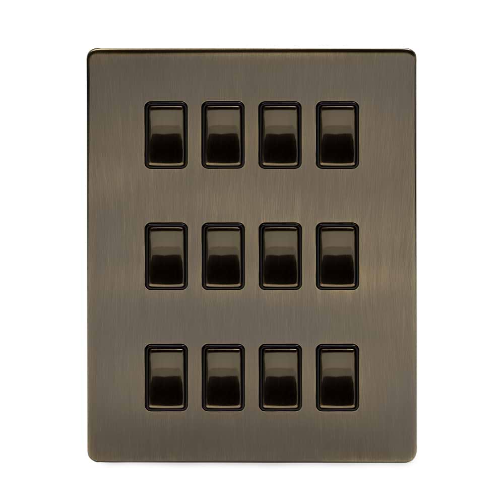 The Charterhouse Collection 12 Gang RM Rectangular Module Grid Switch Plate Antique Brass