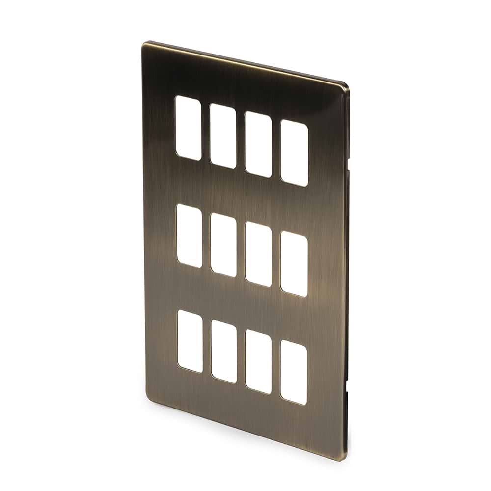 The Charterhouse Collection 12 Gang RM Rectangular Module Grid Switch Plate Antique Brass