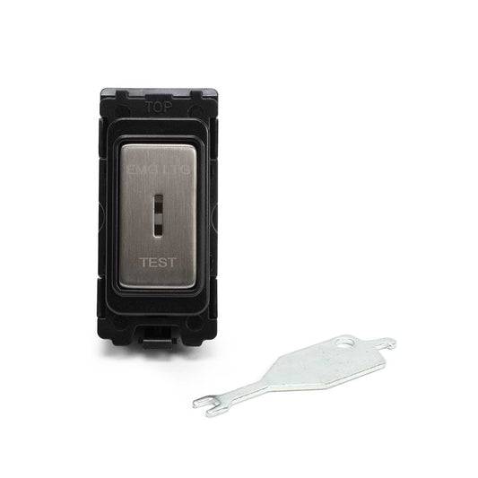 The Lombard Collection Brushed Chrome 20AX 2 Way Single Pole 'EMG LTG TEST' RM-Grid Switch Module