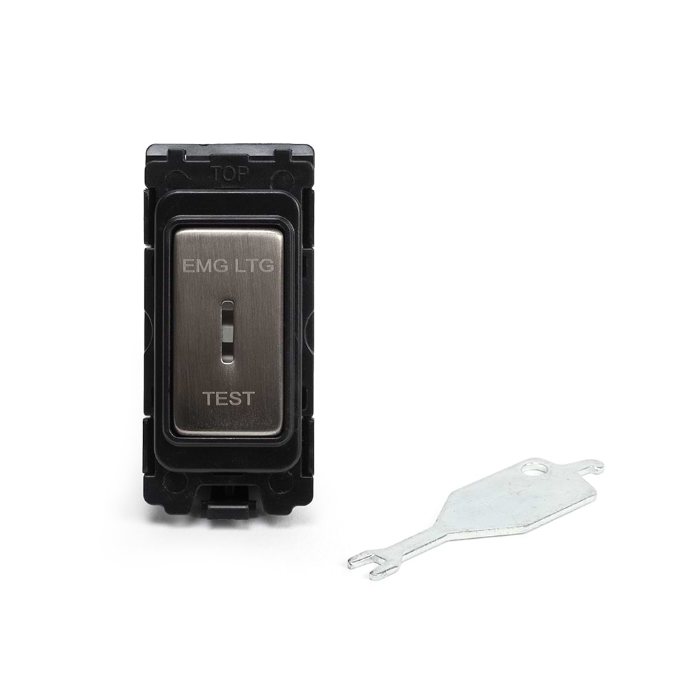 The Lombard Collection Brushed Chrome 20AX Double Pole 'EMG LTG TEST' RM-Grid Switch Module