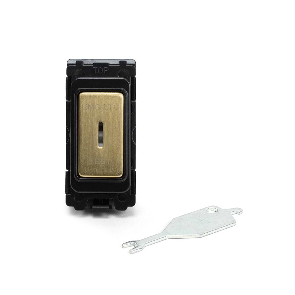 The Savoy Collection Brushed Brass 20AX Double Pole 'EMG LTG TEST' RM-Grid Switch Module