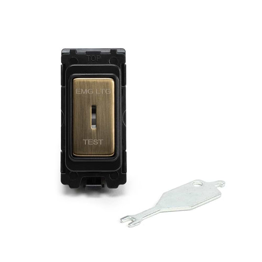 The Charterhouse Collection 20AX 2 Way Single Pole 'EMG LTG TEST' RM-Grid Switch Module Antique Brass