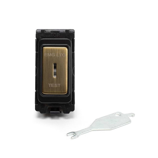 The Charterhouse Collection 20AX Double Pole 'EMG LTG TEST' RM-Grid Switch Module Antique Brass