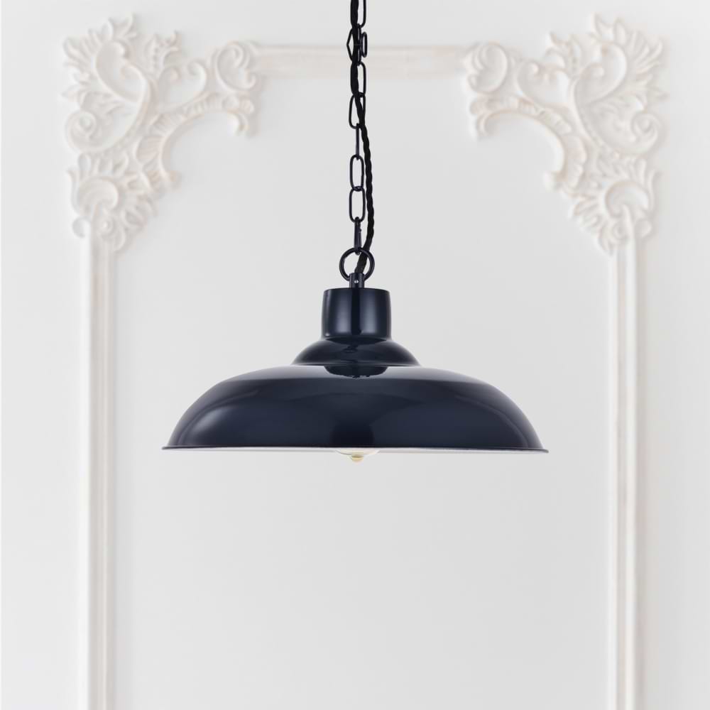 Portland Reclaimed Style Pendant Light in Squid Ink Blue