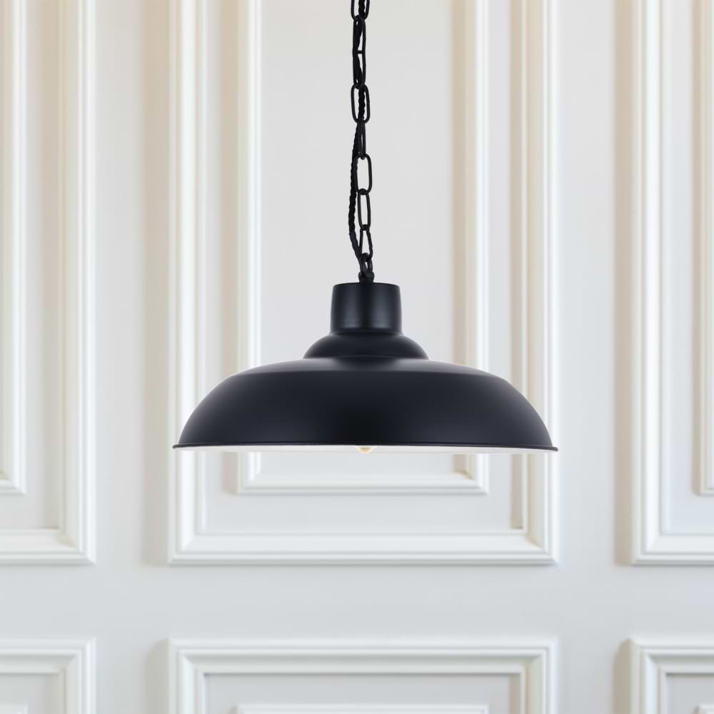 Portland Reclaimed Style Pendant Light in Matt Black