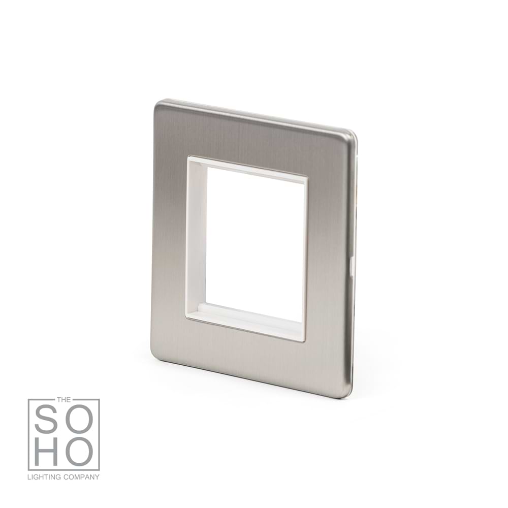 The Lombard Collection Brushed Chrome White Insert 2 x25mm EM-Euro Module Faceplate