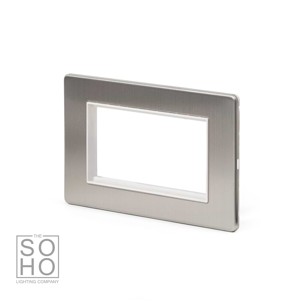 The Lombard Collection Brushed Chrome White Insert 4 x25mm EM-Euro Module Faceplate