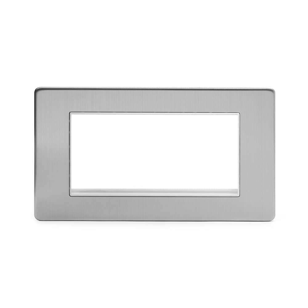 The Lombard Collection Brushed Chrome White Insert 4 x25mm EM-Euro Module Faceplate