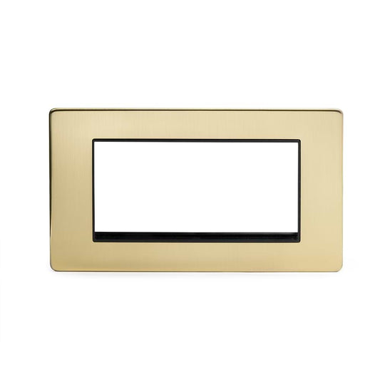 The Savoy Collection Brushed Brass Black Insert 4 x25mm EM-Euro Module Faceplate