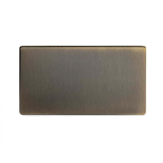 The Charterhouse Collection metal 2 Gang Blanking Plate Screwless Antique Brass