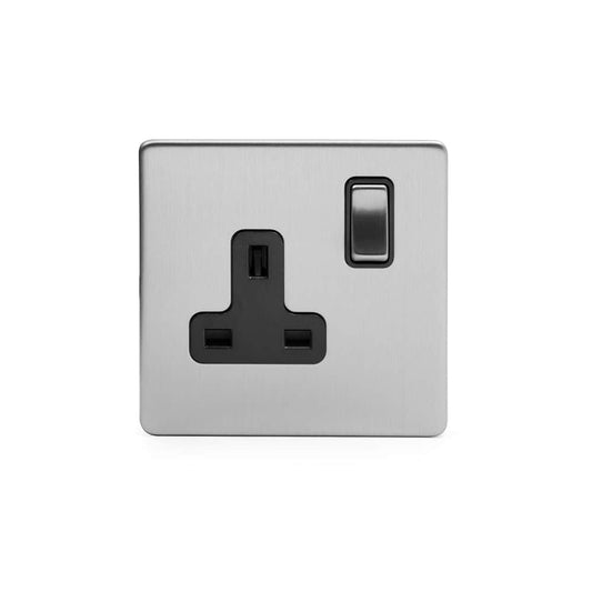 The Lombard Collection Brushed Chrome 1 Gang DP Socket Black Ins 13A Screwless