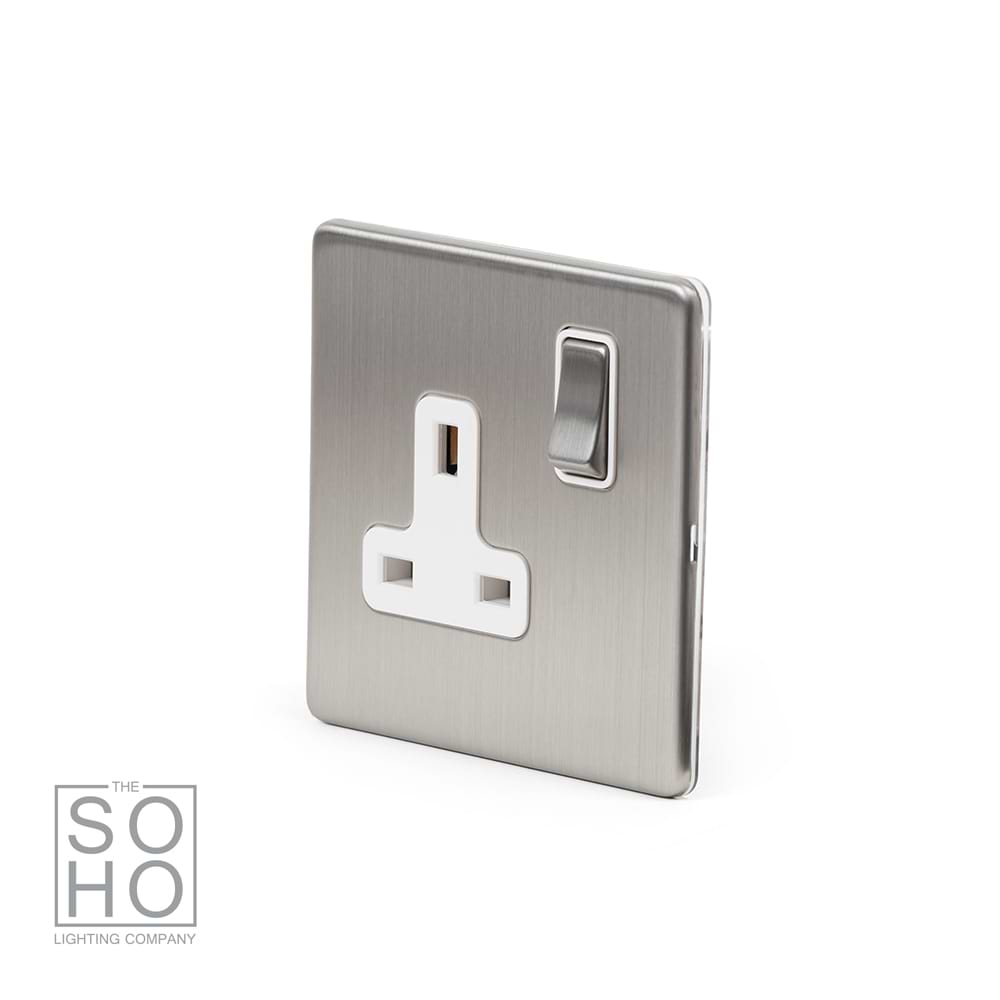 The Lombard Collection Brushed Chrome 1 Gang DP Socket White Ins 13A Screwless