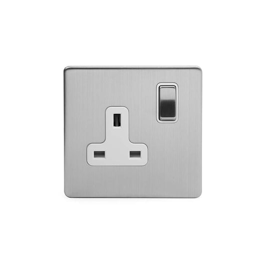 The Lombard Collection Brushed Chrome 1 Gang DP Socket White Ins 13A Screwless
