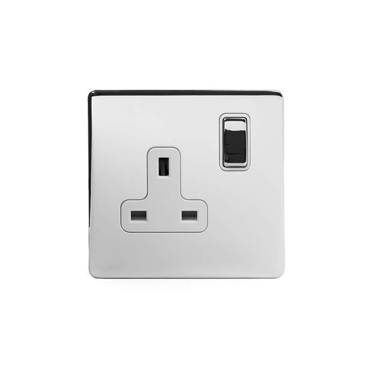The Finsbury Collection Polished Chrome 1 Gang DP Socket White Ins 13A Screwless