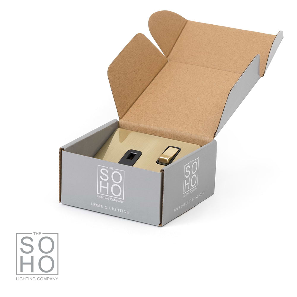The Savoy Collection Brushed Brass 1 Gang DP Socket Black Ins 13A Screwless
