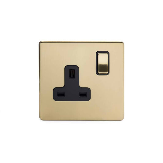 The Savoy Collection Brushed Brass 1 Gang DP Socket Black Ins 13A Screwless