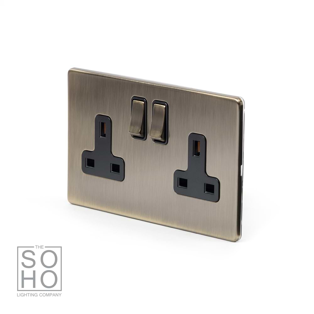 The Charterhouse Collection 2 Gang Socket 13A Double Pole Antique Brass