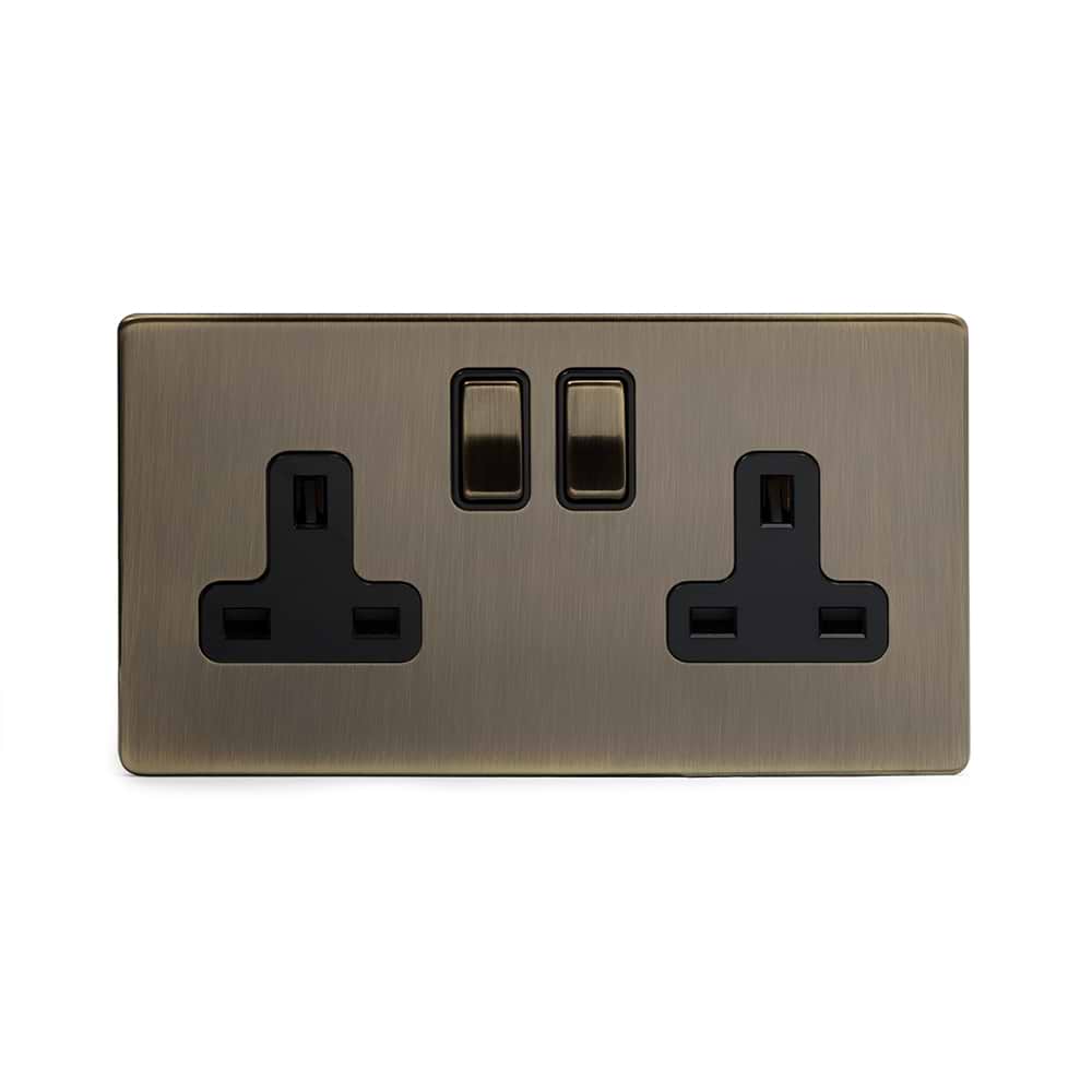 The Charterhouse Collection 2 Gang Socket 13A Double Pole Antique Brass