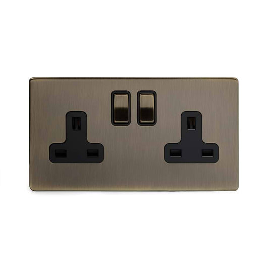 The Charterhouse Collection 2 Gang Socket 13A Double Pole Antique Brass