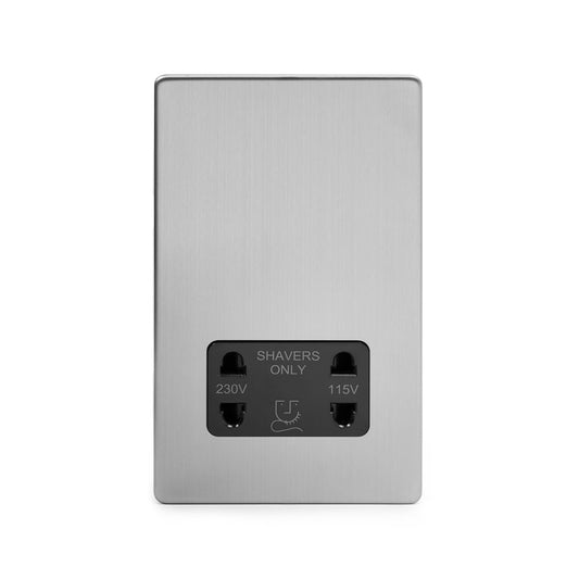 The Lombard Collection Brushed Chrome Shaver Socket Dual Voltage 115/230v Blk Ins Screwless