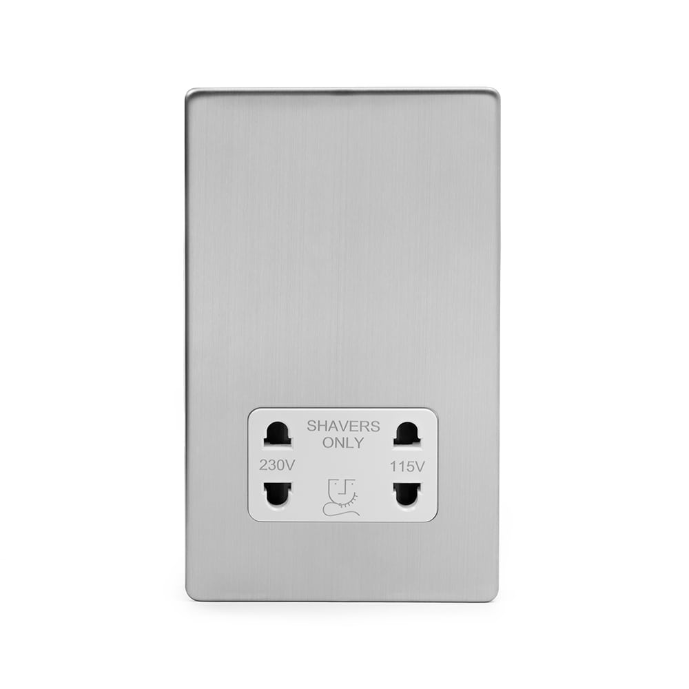 The Lombard Collection Brushed Chrome Shaver Socket Dual Voltage 115/230v Wht Ins Screwless