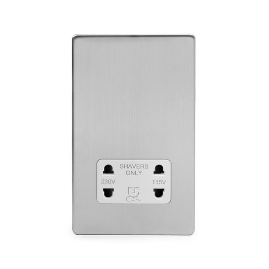 The Lombard Collection Brushed Chrome Shaver Socket Dual Voltage 115/230v Wht Ins Screwless