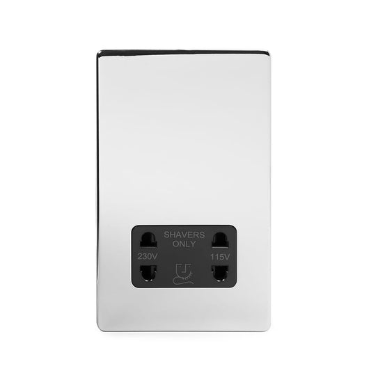 The Finsbury Collection Polished Chrome Shaver Socket Dual Voltage 115/230v Blk Ins Screwless