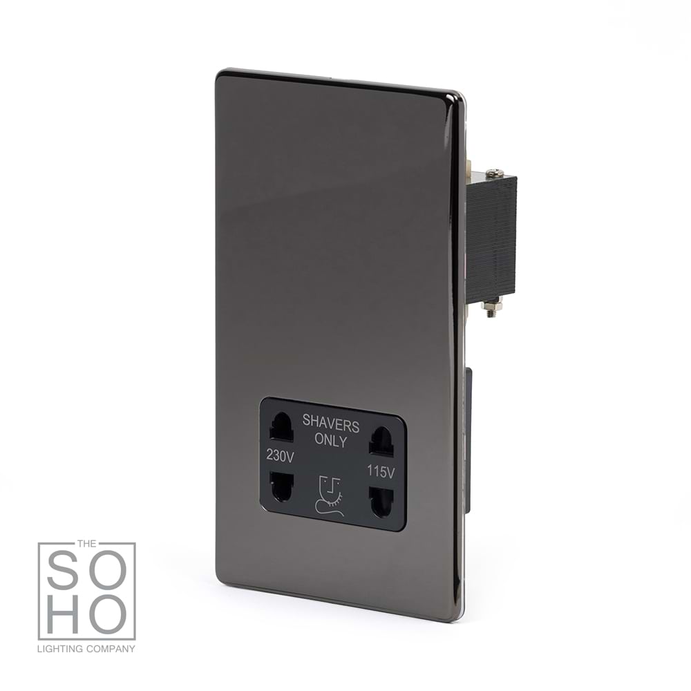 The Connaught Collection Black Nickel Shaver Socket Dual Voltage 115/230v Blk Ins Screwless