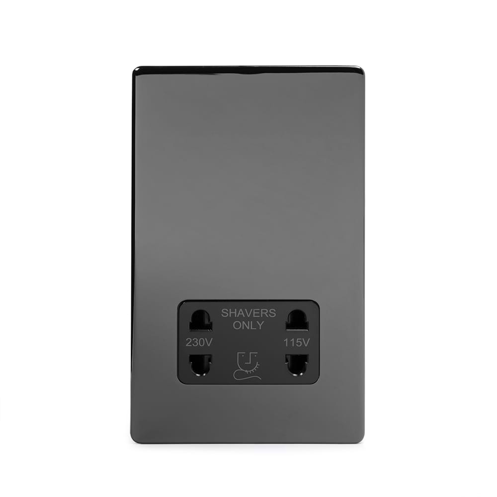 The Connaught Collection Black Nickel Shaver Socket Dual Voltage 115/230v Blk Ins Screwless