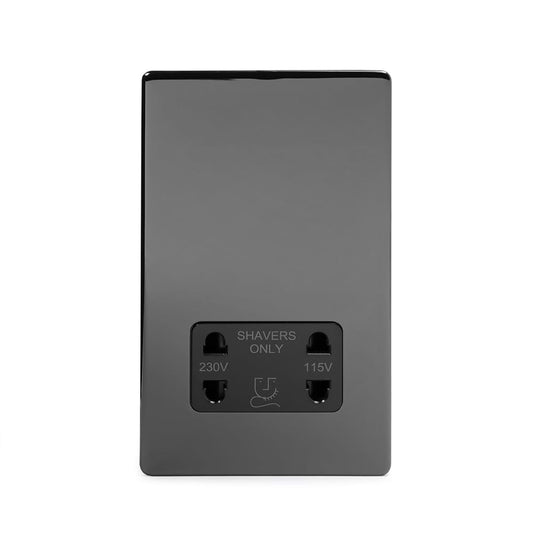 The Connaught Collection Black Nickel Shaver Socket Dual Voltage 115/230v Blk Ins Screwless
