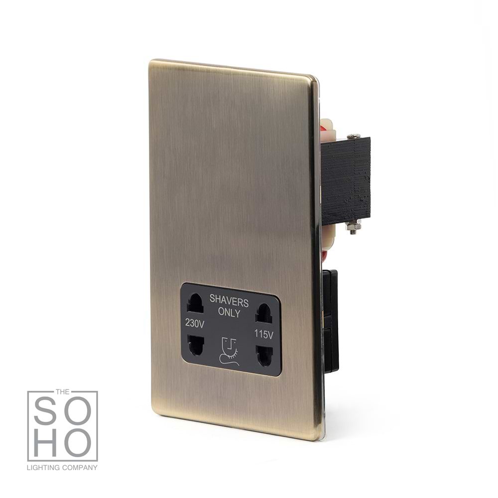 The Charterhouse Collection Shaver Socket Dual Voltage 115/230v Blk Ins Screwless Antique Brass
