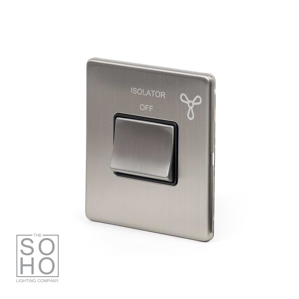 The Lombard Collection Brushed Chrome Extractor Fan Isolator Switch Black Ins Screwless