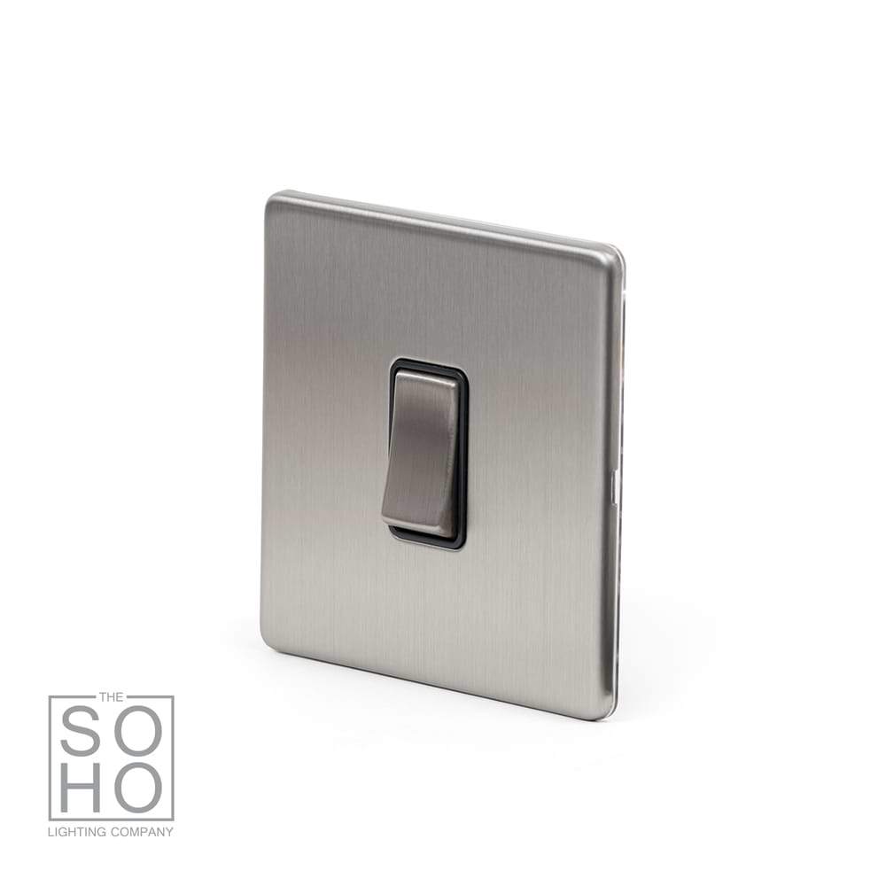 The Lombard Collection Brushed Chrome 1 Gang Intermediate Switch Black Ins 10A Screwless