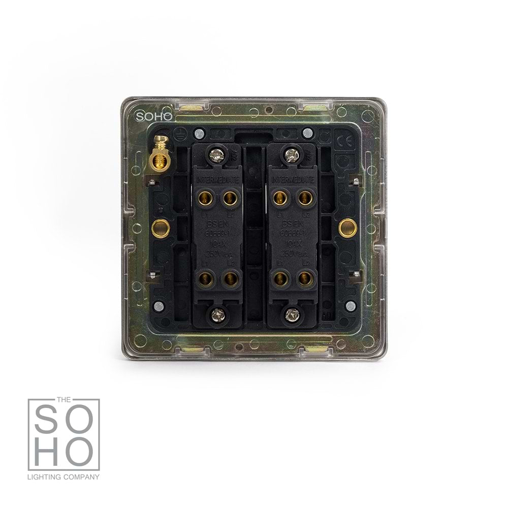 The Lombard Collection Brushed Chrome 2 Gang Intermediate Switch Black Ins 10A Screwless