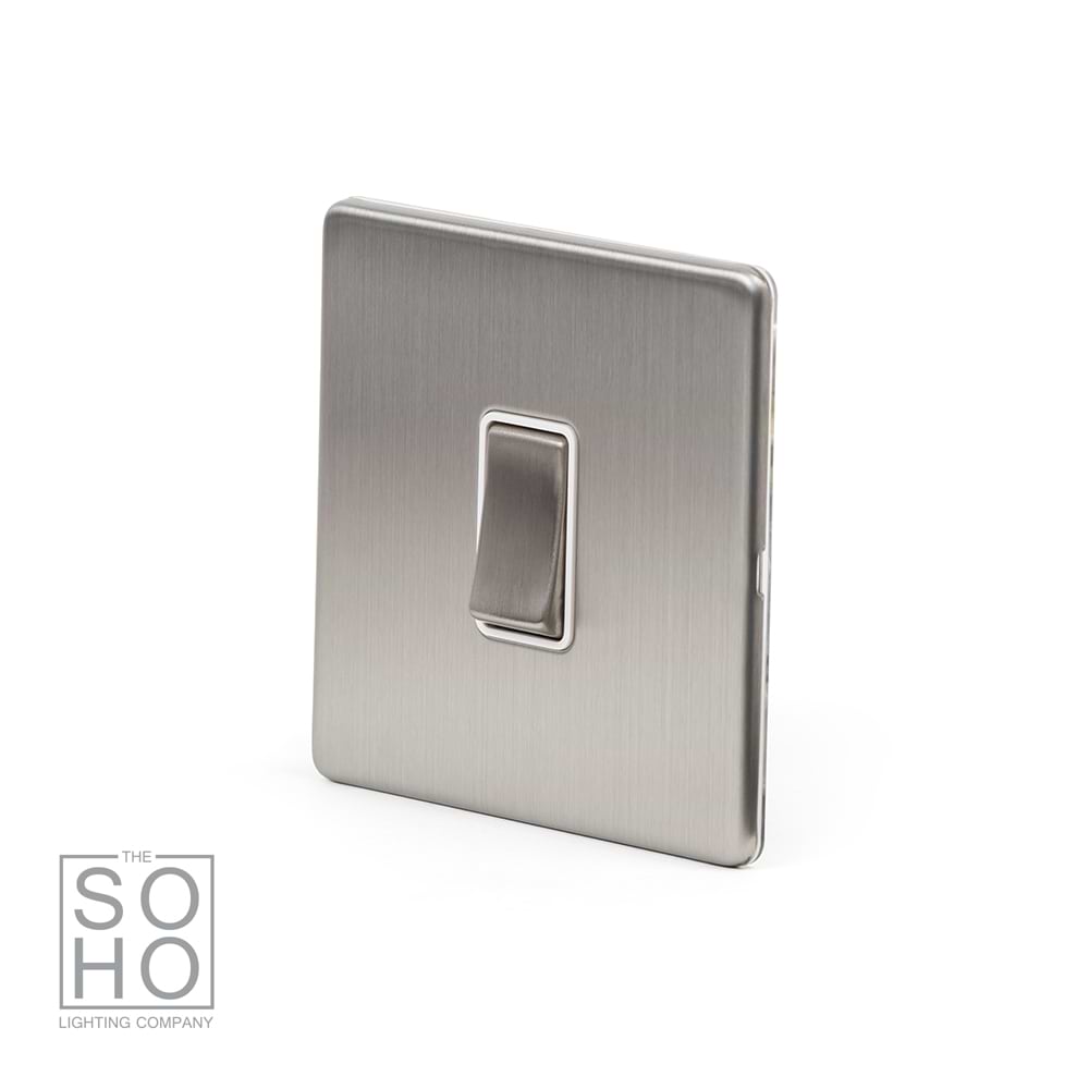 The Lombard Collection Brushed Chrome 1 Gang 2 Way 10A Light Switch Wht Ins Screwless