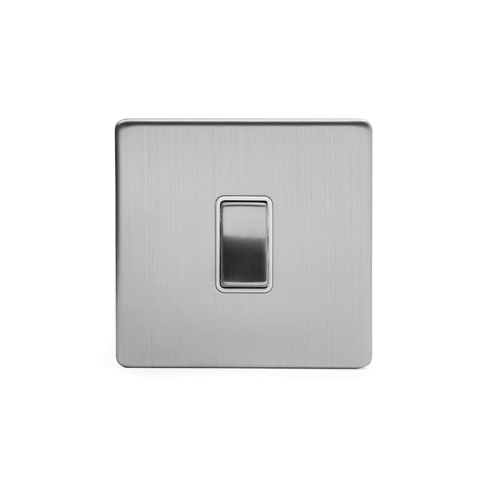 The Lombard Collection Brushed Chrome 1 Gang 2 Way 10A Light Switch Wht Ins Screwless