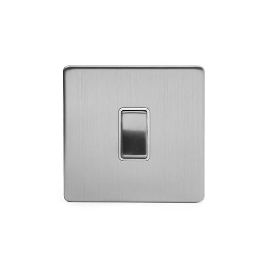 The Lombard Collection Brushed Chrome 1 Gang 2 Way 10A Light Switch Wht Ins Screwless