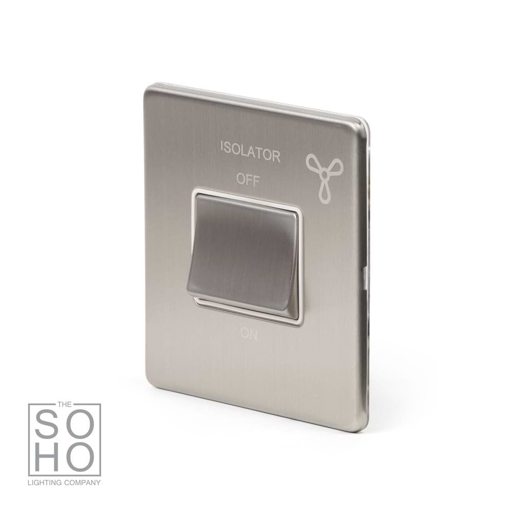 The Lombard Collection Brushed Chrome Extractor Fan Isolator Switch White Ins Screwless