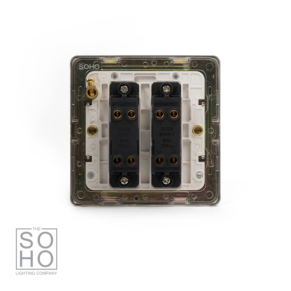 The Lombard Collection Brushed Chrome 2 Gang Intermediate Switch White Ins 10A Screwless