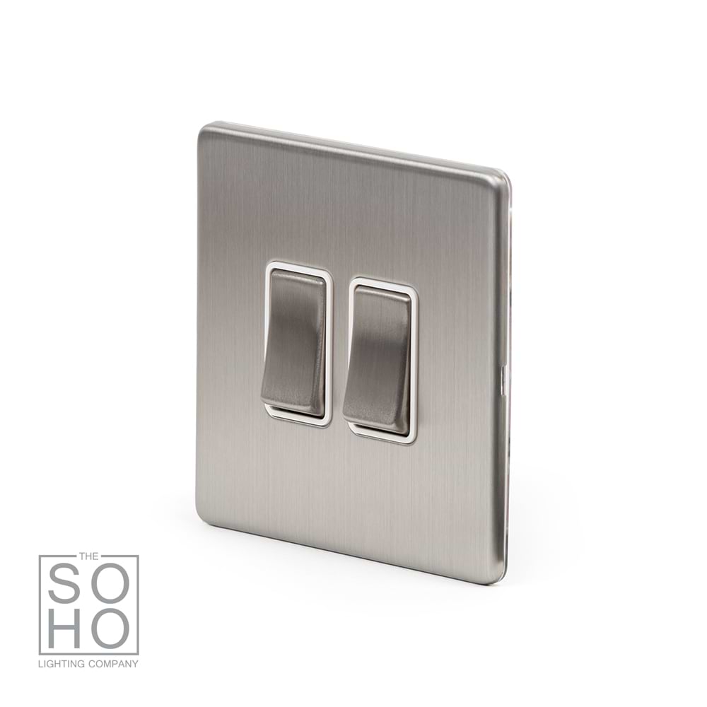 The Lombard Collection Brushed Chrome 2 Gang Intermediate Switch White Ins 10A Screwless
