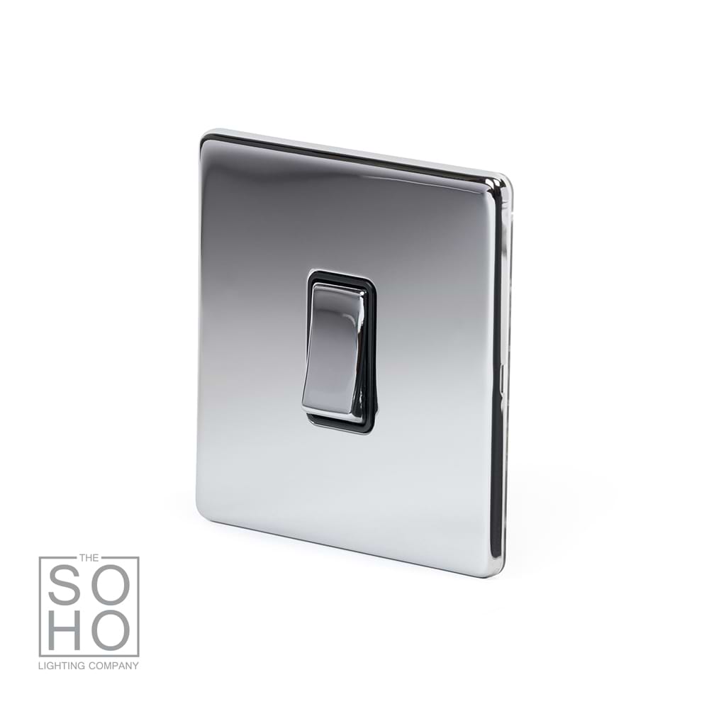 The Finsbury Collection Polished Chrome 1 Gang 2 Way 10A Light Switch Blk Ins Screwless