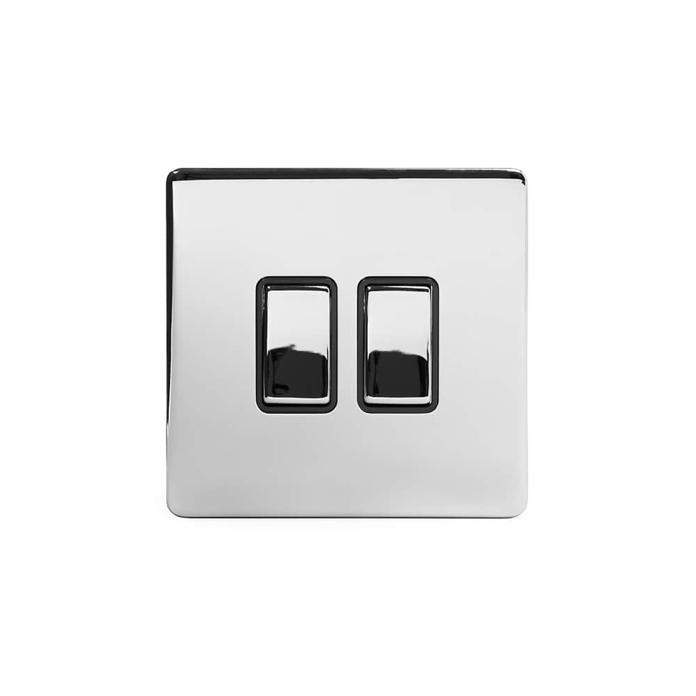 The Finsbury Collection Polished Chrome 2 Gang 2 Way 10A Light Switch Blk Ins Screwless
